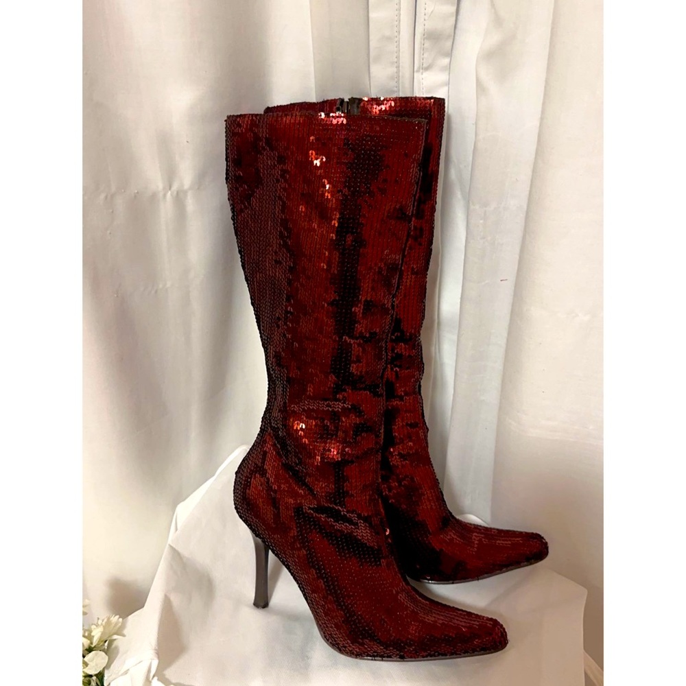 Anne Michelle maroon red knee high boots size 7 - Picture 4 of 5